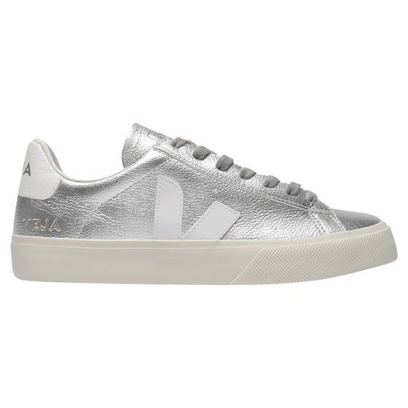 VEJA Shoes - Campo Sneakers in Silver and White Chromefree Leather
